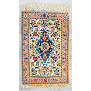 Antique Hand Knotted Rug Floral Pattern with Central Medallion 29 x 19